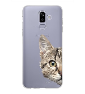 Samsung Galaxy J8 Kapak Catface Tasarımlı Şeffaf Silikon Kılıf