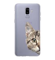 Samsung Galaxy J8 Kapak Catface Tasarımlı Şeffaf Silikon Kılıf