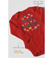 Teyzem Buradaydı Baskılı Bebek Zıbını – Çıtçıtlı Body  %100 Pamuk Uzun Kol (Kırmızı)