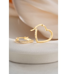 925 Ayar Gümüş Gold Kaplama Zirkon Taşlı Kalp Model Küpe
