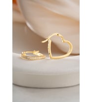 925 Ayar Gümüş Gold Kaplama Zirkon Taşlı Kalp Model Küpe