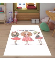 I Love Best Friends Desenli Dijital Baskı Yıkanabilir Kaymaz Taban Bebek ve Çocuk Odası Halısı (Beyaz)