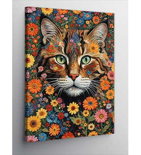 Kanvas Tablo Kedi Ve Çiçekler