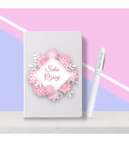 BK Gift Kişiye Özel Çiçek Desenli Beyaz Defter Kalem Seti-3