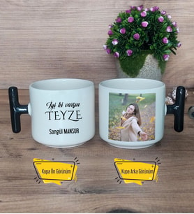 İyi Ki Varsın Teyze Kupa Bardak Fotoğraflı T Siyah Kulplu Teyzeye Doğum Günü Hediyesi