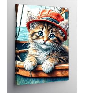Kanvas Tablo Kırmızı Şapkalı Kedi