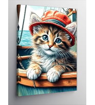 Kanvas Tablo Kırmızı Şapkalı Kedi