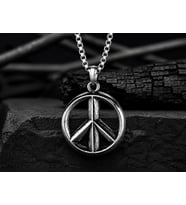 Paslanmaz Çelik Antik Eskitme Gümüş Renk Barış Sembolü Peace Kolye