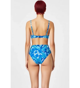 Kadın Bikini Takımı Balconette Kaplı Balenli Yüksek Bel Hipster Şal Desen Taş Baskı Kolsuz Örme