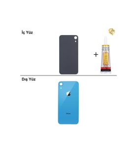 iPhone XR Mavi Arka Kapak Arka Cam Batarya Kapağı Lazer Kesim Kapak Pil Kapağı + B-7000 Yapıştırıcı