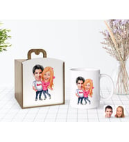 BK Gift Kişiye Özel Ahşap Kutuda Sevgililer Karikatürlü Beyaz Kupa Bardak-5