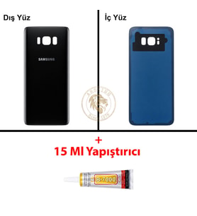 Samsung Galaxy S8 Plus Siyah Renk Arka Kapak + B7000 Yapıştırıcı Arka Cam Batarya Kapağı Pil Kapağı Lazer Kesim Back Cover Galaxy S8 Plus Uyumlu