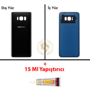 Samsung Galaxy S8 Plus Siyah Renk Arka Kapak + B7000 Yapıştırıcı Arka Cam Batarya Kapağı Pil Kapağı Lazer Kesim Back Cover Galaxy S8 Plus Uyumlu