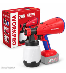 WORKPRO WP397005 20Volt 1000ml. Şarjlı Boya Tabancası +Yedek Nozul/Meme (Akü Dahil Değildir)