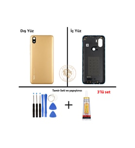 Yapıştırıcı Redmi 7A Mat Altın Yapıştırıcı Arka Pil Kapağı + Yapıştırıcı ve Vida Seti