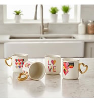 Lexroo Gold Saplı Porselen Kalp Kupa - 400 ml Büyük Boy Lüks Tasarım - 4 Farklı Modelden Biri