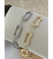 Zirkon Taş Geometrik Bileklik (Çelik) Gold