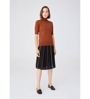 Peraluna BETTY BLOUSE Balıkçı Yaka Kısa Kollu İnce Basic Kadın Triko Bluz - Kahve