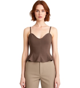 Kadın Dokuma Bluz Peplum Detaylı Kalp Yaka Kolsuz Gabardin Kumaş Casual Tarz Kaliteli Şık Rahat