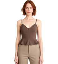 Kadın Dokuma Bluz Peplum Detaylı Kalp Yaka Kolsuz Gabardin Kumaş Casual Tarz Kaliteli Şık Rahat