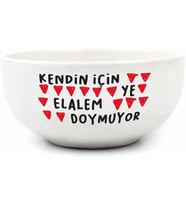 Kendin İçin Ye Elalem Doymuyor Krem Seramik Kase - Hediye Seramik Kase