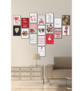 Çerçevesiz Çerçeve Görünümlü Sevgililer Günü  18 Parça Mdf Tablo Seti Çoklu Baskı Seti Mdf Baskı ÖZC-MDF18C