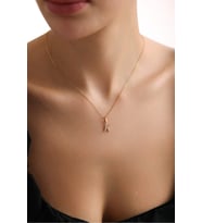 14 Ayar Altın Taşlı K Harf Kilitli Charm Kolye