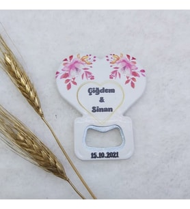 30 Adet Pembe Çiçek Baskılı Kalp Balon Açacak Magnet 7,5x8,5 Cm Uv Nikah Şekeri Nişan Hediyeği-