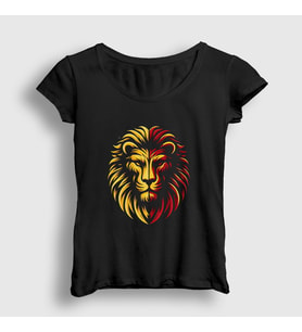 Presmono Kadın Siyah Aslan Kafası Aslanlı Sarı Kırmızı Hediye T-Shirt 468778tt