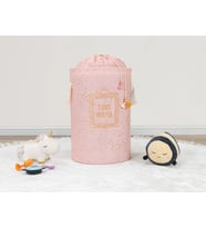 Baby Kullanımı Kolay Desenli Taşınabilir Torbalı Yuvarlak Sepet(Pembe) Çamaşır Sepeti 04270