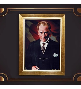 Altın Varaklı Çerçeveli Paspartulu Atatürk Tablo nl02A299 (Gold)