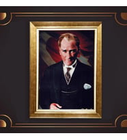Altın Varaklı Çerçeveli Paspartulu Atatürk Tablo nl02A299 (Gold)