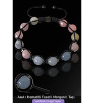 Sertifikalı Fasetli Gerçek Akuamarin - Pembe Kuvars - Morganit Taşı Bileklik (Çok Renkli)