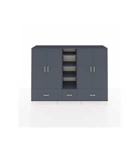 Hyperion Dolap 12 Raflı 3 Çekmeceli 4 Kapaklı 220x44x163 Antrasit-Antrasit