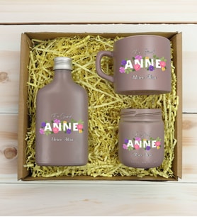 BK Gift Kişiye Özel İsimli DTF Anne Temalı Mat Gri Kahve Fincanı & Kolonya & Mum Hediye Seti-3, Anneye Hediye, Anneler Günü Hediyesi