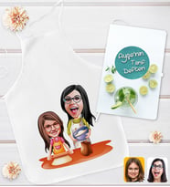 BK Gift Kişiye Özel Anne Kız Karikatür Tasarımlı Mutfak Önlüğü ve Yemek Tarif Defteri Hediye Seti-1, Anneye Hediye, Anneler Günü Hediyeleri