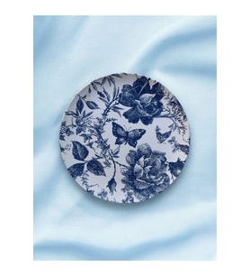 Blue Blanc Çiçekli Kelebekli Dekoratif Duvar Tabağı Duvar Süsü 26cm Mavi Tabak