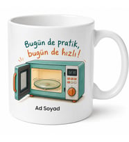 Mikrodalga Fırın Dönen Tabak Çizimli Öğrenci Kupa Bardak Hediye Pratik Yaşam