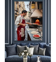 Pizza Yapan Fırıncı Ustası Dekoratif Kanvas - Mdf Ahşap Tablo