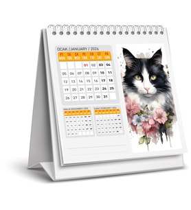 2026 KEDİ COLOR MASA TAKVİMİ-16X15 CM-SERT TAŞIYICILI-SPİRALLİ