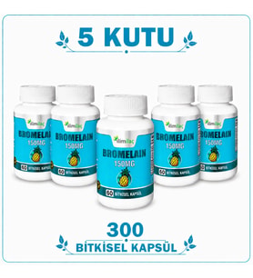 Bromelain 150 mg 5 Kutu 300 Bitkisel Kapsül – Bromelain Takviye Edici Gıda