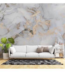 Beyaz Gold Mermer Desenli Duvar Kağıdı Baskı