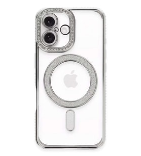 iPhone 16 Plus Kılıf Joke Simli Magneticsafe Kılıf - Gümüş
