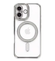 iPhone 16 Plus Kılıf Joke Simli Magneticsafe Kılıf - Gümüş