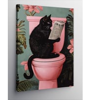 Kanvas Tablo Tuvaletteki Siyah Kedi