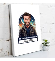 Kişiye Özel Hediye Karikatürlü En İyi Erkek Astronom Kanvas Tablo