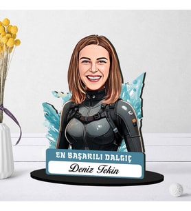 Kişiye Özel Kadın Dalgıça Hediye Karikatürlü Biblo