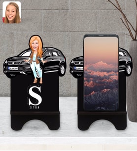 BK Gift Kişiye Özel Plakalı Kadın Seat Ateca Karikatürlü Ahşap Biblo Telefon Standı-2