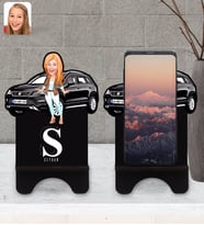 BK Gift Kişiye Özel Plakalı Kadın Seat Ateca Karikatürlü Ahşap Biblo Telefon Standı-2