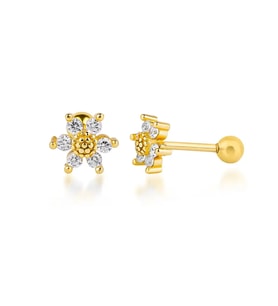 Taşlı Çiçek Gümüş Piercing (A.Sarı)